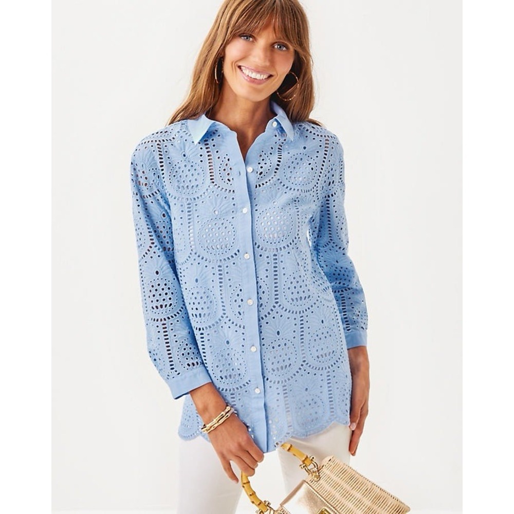 Lily Pulitzer Gracee Pineapple Tile Eyelet Tunic Sz M Luxury Preppy Momcore $198